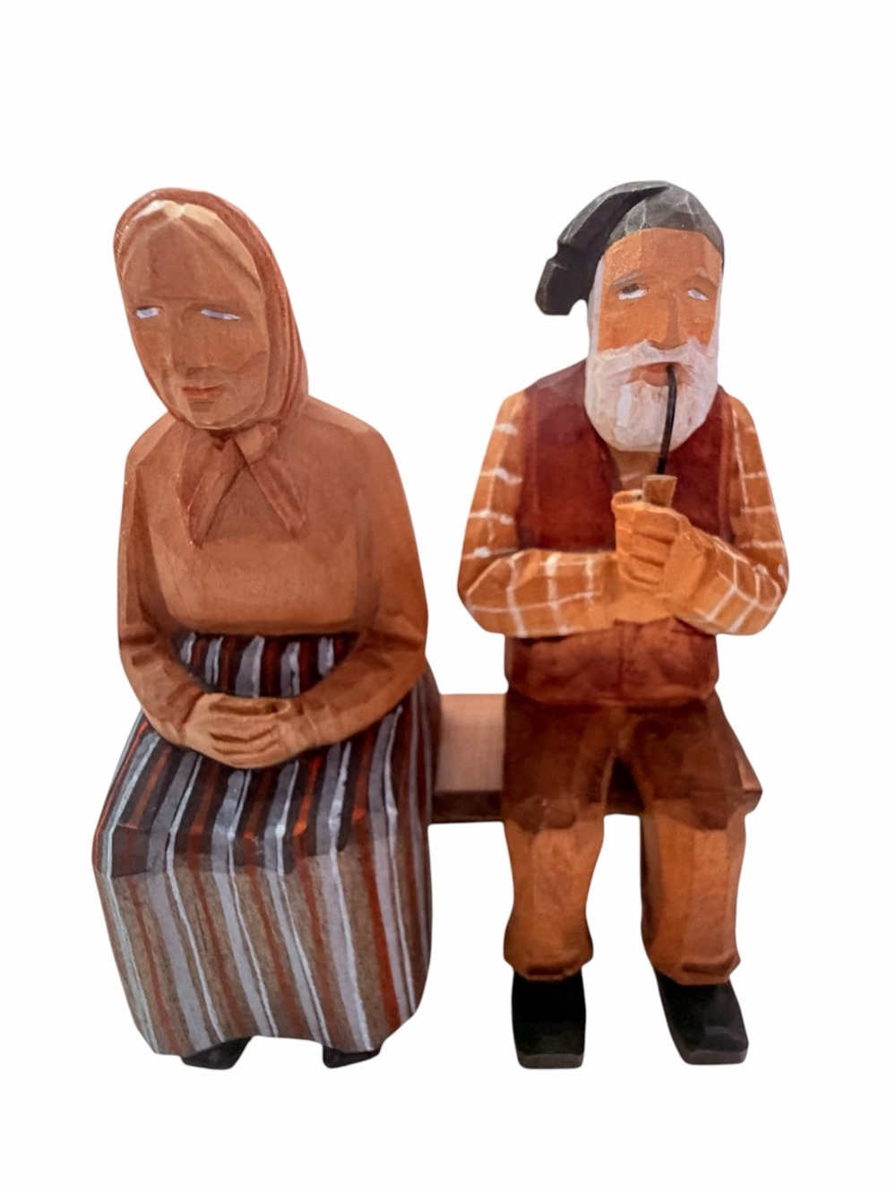 Vintage Albert Shield Interlaken Wood Carvings Sitting Couple On Bench